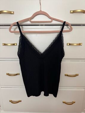 Reserved Lace Trim Cami Black Size S